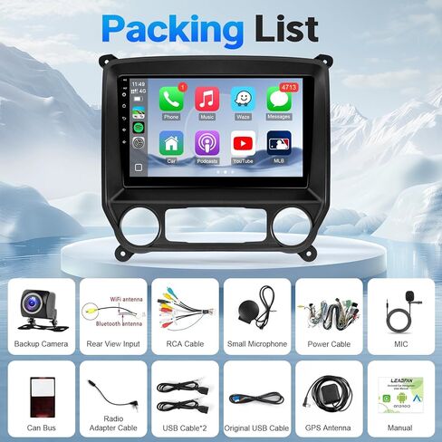 Leadfan Carplay Radio for Chevy Silverado GMC Sierra 2014 2015 2016 2017 2018 with CarPlay Android Auto, 10.1 inch Touch Screen Car Stereo Unit Head with Backup Camera, Bluetooth WiFi SWC GPS FM in Saudi Arabia