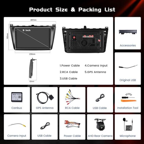 4+64GB Android 15 for 2007-2012 Mazda6 Car Radio Wireless Carplay Android Auto, Stereo with 9" in-Cell Touch Screen WiFi Bluetooth5.0 GPS FM/RDS SWC EQ + Backup Camera MIC in Saudi Arabia