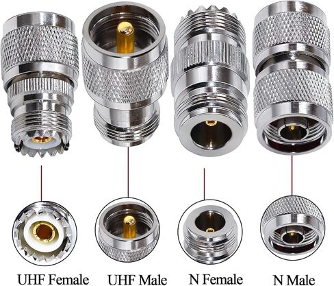 TUOLNK UHF إلى N موصل عدة N-نوع ذكر/أنثى إلى SO239 UHF ذكر/أنثى RF محول محوري لتمديد كابل/هوائي CCTV N إلى UHF محول محوري عدة 4 مجموعة in Kuwait