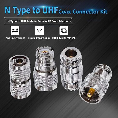 TUOLNK UHF إلى N موصل عدة N-نوع ذكر/أنثى إلى SO239 UHF ذكر/أنثى RF محول محوري لتمديد كابل/هوائي CCTV N إلى UHF محول محوري عدة 4 مجموعة in Kuwait