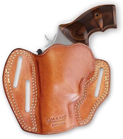 حافظة Masc Premium Leather OWB Pancake Holster تناسب مركز الأداء موديل 627 8RD Unfluted Cyl 2-5/8 بوصة، رسم اليد اليمنى، بني #1489# in Kuwait