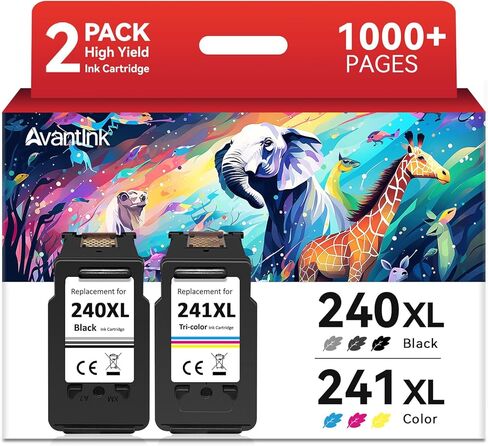 خرطوشة حبر PG-240 CL-241 XL متوافقة مع Canon 240XL 241XL Combo Pack لطابعة PIXMA MG3600 MG3620 TS5120 MG3520 MX472 TS5100 MG3220 MG3520 MG2120 MX472 (1 أسود، 1 لون) in Kuwait