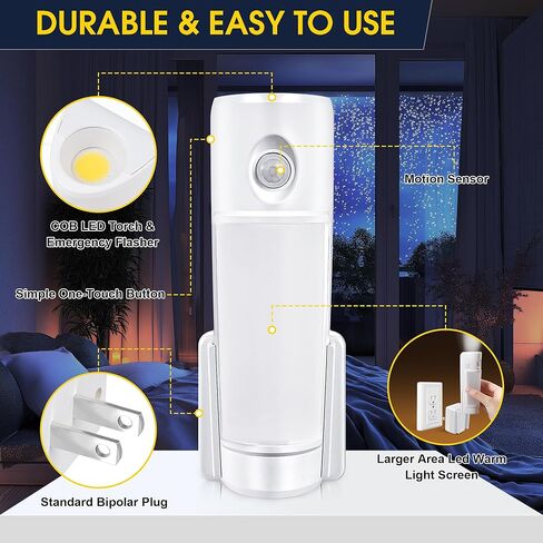 Enhon 3 Pack 4 in 1 Emergency Lights for Home Power Failure, Rechargeable LED Flashlight Plug in Wall, Automatic Turn On Power Outage Night Light with Motion Sensor for Hurricane Preparedness Items in Saudi Arabia