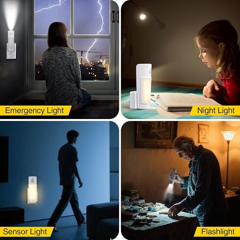 Enhon 3 Pack 4 in 1 Emergency Lights for Home Power Failure, Rechargeable LED Flashlight Plug in Wall, Automatic Turn On Power Outage Night Light with Motion Sensor for Hurricane Preparedness Items in Saudi Arabia