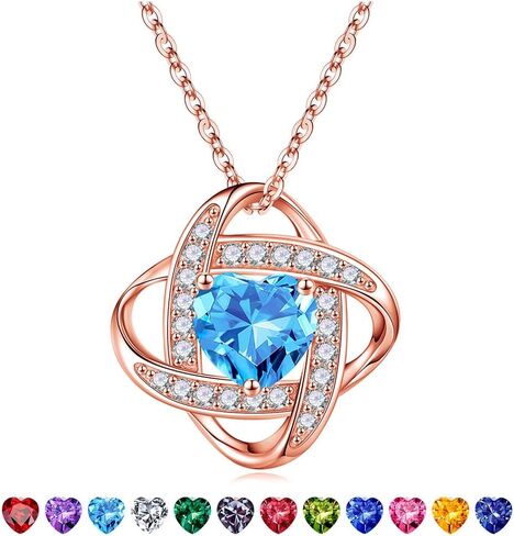 Birthstone Necklace Love Gifts for Women, 925 Sterling Silver Love Knot Birthstone Jewelry Natural or Created Gemstone Mothers Valentines Day Anniversary Birthday Christmas Gifts for Her Mom Wife in Kuwait