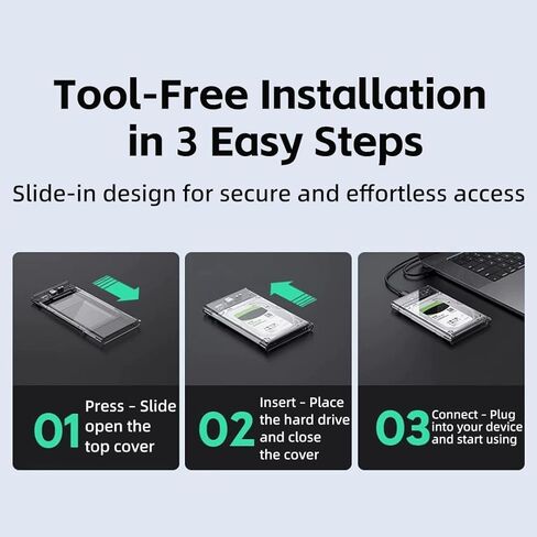 2.5'' SATA SSD External Hard Drive Enclosure, USB 3.1 to SATA 6Gbps, Tool-Free Transparent Case, Supports 7mm/9.5mm 2.5'' SSD, Up to 8TB, Plug & Play for PC, Laptop, PS5, Xbox in Saudi Arabia