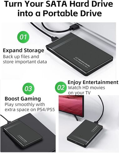 2.5'' SATA SSD External Hard Drive Enclosure, USB 3.1 to SATA 6Gbps, Tool-Free Transparent Case, Supports 7mm/9.5mm 2.5'' SSD, Up to 8TB, Plug & Play for PC, Laptop, PS5, Xbox in Saudi Arabia
