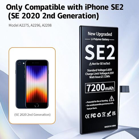 بطارية داخلية جديدة مع مجموعة أدوات إصلاح احترافية متوافقة مع iPhone SE2 (SE 2020 الجيل الثاني) بطارية بديلة Li-Polymer موديل A2275 A2296 A2298 in Saudi Arabia