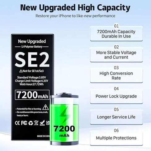 بطارية داخلية جديدة مع مجموعة أدوات إصلاح احترافية متوافقة مع iPhone SE2 (SE 2020 الجيل الثاني) بطارية بديلة Li-Polymer موديل A2275 A2296 A2298 in Saudi Arabia