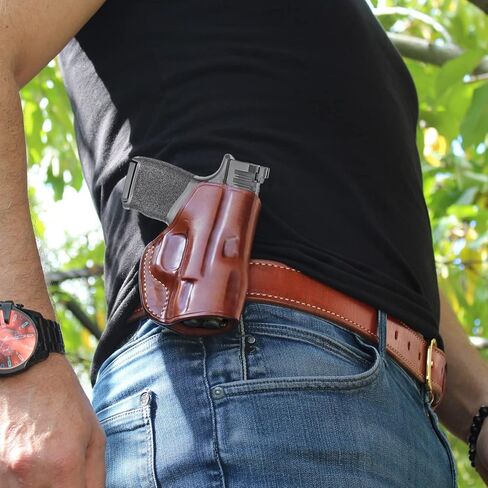 حافظة مجداف OWB من الجلد الفاخر من Masc مفتوحة من الأعلى تناسب أسطوانة LCP MAX Micro Compact مقاس 2.80 بوصة، رسم باليد اليمنى، بني #1622# in Kuwait