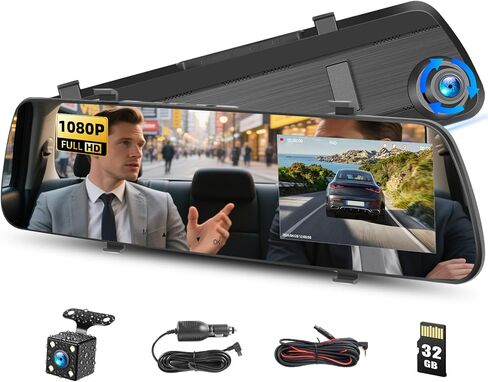 4 inch Mirror Dash Cam,1080P Rear View Mirror Camera for Cars,Dual Dash Cameras Front and Rear HD Night Vision,24H Parking Monitoring,Loop Recording, Motion Detection,Reversing Assistance,32GB TF Card in Saudi Arabia