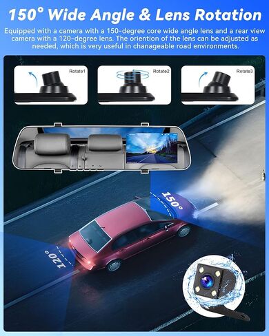 4 inch Mirror Dash Cam,1080P Rear View Mirror Camera for Cars,Dual Dash Cameras Front and Rear HD Night Vision,24H Parking Monitoring,Loop Recording, Motion Detection,Reversing Assistance,32GB TF Card in Saudi Arabia