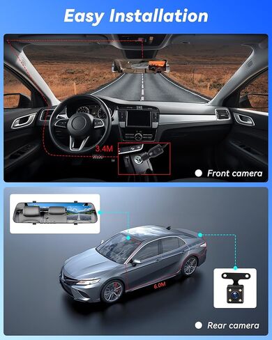 4 inch Mirror Dash Cam,1080P Rear View Mirror Camera for Cars,Dual Dash Cameras Front and Rear HD Night Vision,24H Parking Monitoring,Loop Recording, Motion Detection,Reversing Assistance,32GB TF Card in Saudi Arabia