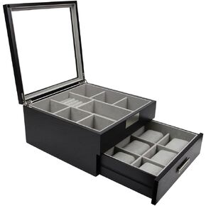 Decorebay Multi purpose Black Wood Handmade Men Tie Storage Box,Watch Box and Jewelry Box (Busy Man)