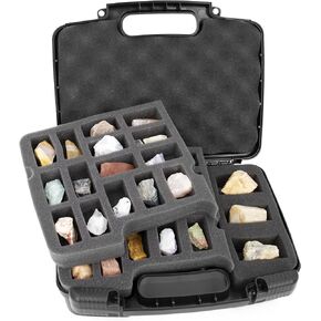 حقيبة سفر CASEMATIX Rock Collection - صندوق مجموعة Rock 30 فتحة مع صينيتين إسفنجيتين مقطوعتين مسبقًا، حقيبة سفر واقية من الكريستال مع قسم إسفنجي قابل للتخصيص!