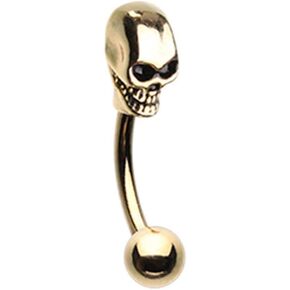 Golden Skull Head Curved Barbell Eyebrow Ring