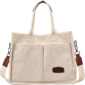 Corduroy Tote Bag for Women Trendy Tote Handbag Mommy Bag Everyday Shoulder Bag Crossbody Bag for Travel Work Outdoor