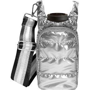 heluqu Water Bottle Carrier Bag - Quilted Crossbody Water Bottle Holder with Strap, Stylish Puffer Tote Bag for Water Bottle, Water Bottle Sling Bag for Outdoor Travel