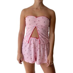 Fenghualzzniya Y2K Pajama Sets for Women 2 Piece Shorts Set Cami Crop Tops and Short Sexy Pjs Matching Loungewear