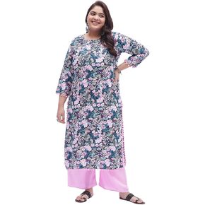 Tissu Women's Plus Size Multicolored Floral Printed Kurta with Palazzo