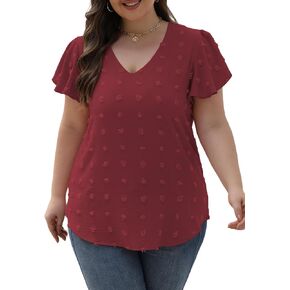 VISLILY Womens-Plus-Size-Summer-Tops Ruffle Short Sleeve V Neck T Shirts Cute Swiss Dot Blouses Casual Tunics Tee