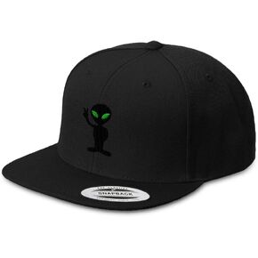 Speedy Pros Snapback Hats for Men & Women Alien Peace Sign and Symbol Embroidery Acrylic Flat Bill Baseball Cap Black Design Only