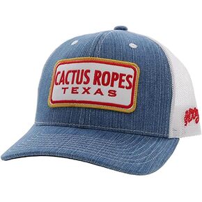 HOOEY Adjustable Snapback Trucker Hat with Cactus Ropes Logo (Denim/White/Red)