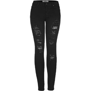 BodiLove Women's Stretchy 5 Pocket Skinny Distressed Denim Jeans