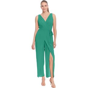 London Times womens Sleeveless Wrap Look Jumpsuit With Front Leg Slit Openings