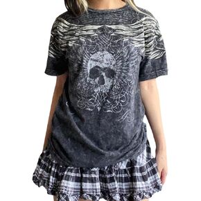Women Vintage T-Shirt Casual Short Sleeve Round Neck Graphic Print Blouse Tee E-Girl Fairy Grunge Streetwear