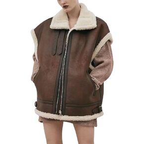Womens Faux Suede Shearling Lined Vest Zip up Sleeveless Jacket Gilet Warm Fleece Waistcoat