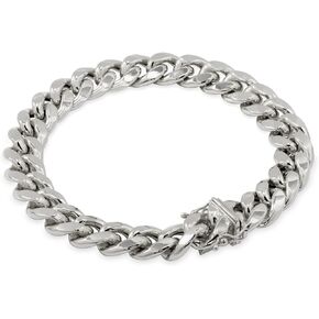 Nuragold 10k White Gold 9mm Miami Cuban Link Chain Bracelet, Mens Jewelry Box Clasp 7.5" 8" 8.5" 9"