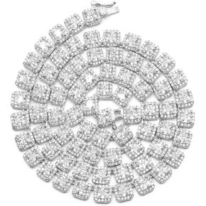 Unisex Trendy Real Solid 925 Sterling Silver 1 Row Iced Out 6MM Iced Square Sparkling Halo Cluster Block CZ Tennis Micro-Pave ANTI-TARNISH Necklace or Bracelet