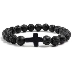 حبة اللافا السوداء وسوار الصليب للرجال والنساء المسيحيين | سوار الصليب المسيحي | سوار الصليب الحجر الطبيعي in Kuwait