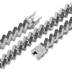 Gold Chain for Men Guys Cuban Link Chain Iced Out 15mm Wide Silver Tone Color Multiple Colour Diamonds Real White Gold Platinum Plated Bracelet Necklace Handset Diamonds Gift for Boyfriend Husband in Kuwait