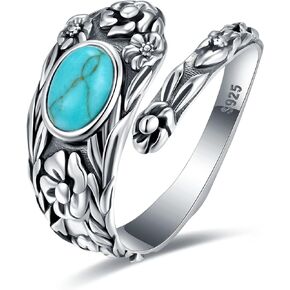 Flower Spoon Rings for Women 925 Sterling Silver Turquoise Opal Spoon Ring Jewelry Oxidized Victorian Vintage Flower Thumb Rings Adjusting 6-11