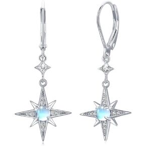Star Earrings for Women 925 Sterling Silver Star Moonstone Drop Dangle Earrings Hypoallergenic Star Jewelry Gifts for Women Girls