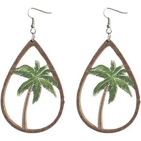 Handmade Boho Nature Wooden Mountain Dangle Drop Earrings Lightweight Wood Hollow Teardrop Hook Earring Tree Cactus Pattern Statement Earring Outdoor Enthusiast Jewelry Gifts in Kuwait