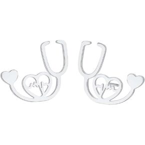 Nursing Stud Earrings Medical Heart Stethoscope Stud Earrings Stainless Steel Stethophone Heartbeat EKG Ear Stud Nurses'day Gift for Doctor Nurse