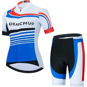 Womens Cycling Jersey Set Short Sleeve Biking Clothes with 3D Padded Shorts Quick-Dry Shirt