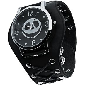 GOGARAMA Nightmare Before Christmas Roman Numerals Button Leather Strap Quartz Punk Wrist Watch for Men&Women Birthday Christmas Halloween Good Gifts
