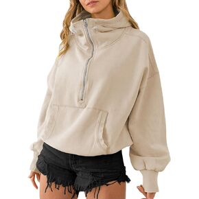 High Neck Hoodies for Women Oversized Half Zip Drawstring Y2K Pullover Sweater Casual Long Sleeve Sweatshirt with Pockets