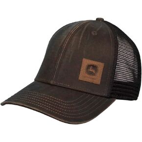 John Deere Tractors Men's Natural Leather Logo Hat, Brown and Black