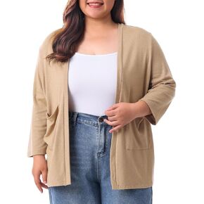 HOdo Plus Size Cardigan for Women Lightweight Sweaters with Pockets Open Front 3/4 Sleeve 1X-5X