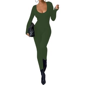 ccisppal Women's Sexy Long Sleeve Bodycon Solid Outfits Club Rompers Jumpsuits