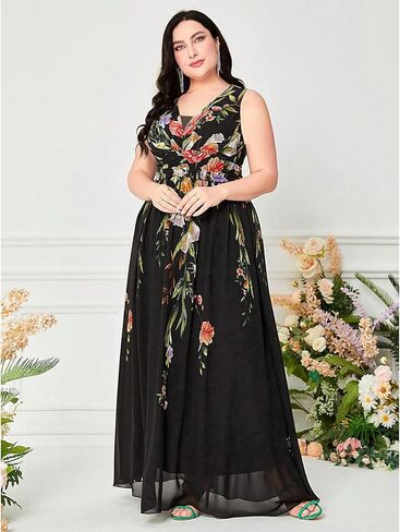 فستان TOLEEN نسائي مقاس كبير ورقبة على شكل V مطرز شبكي وردي أنيق فساتين طويلة رسمية in Kuwait