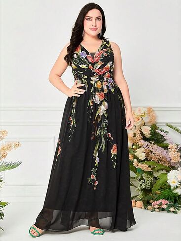 فستان TOLEEN نسائي مقاس كبير ورقبة على شكل V مطرز شبكي وردي أنيق فساتين طويلة رسمية in Kuwait