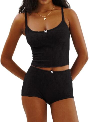 Fenghualzzniya Y2K Pajama Sets for Women 2 Piece Shorts Set Cami Crop Tops and Short Sexy Pjs Matching Loungewear in Kuwait