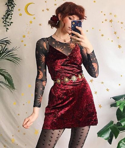 MIZOK Women's Long Sleeve See Through Shirts Angel Print Sexy Sheer Mesh Crop Tops in Saudi Arabia