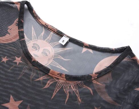 MIZOK Women's Long Sleeve See Through Shirts Angel Print Sexy Sheer Mesh Crop Tops in Saudi Arabia
